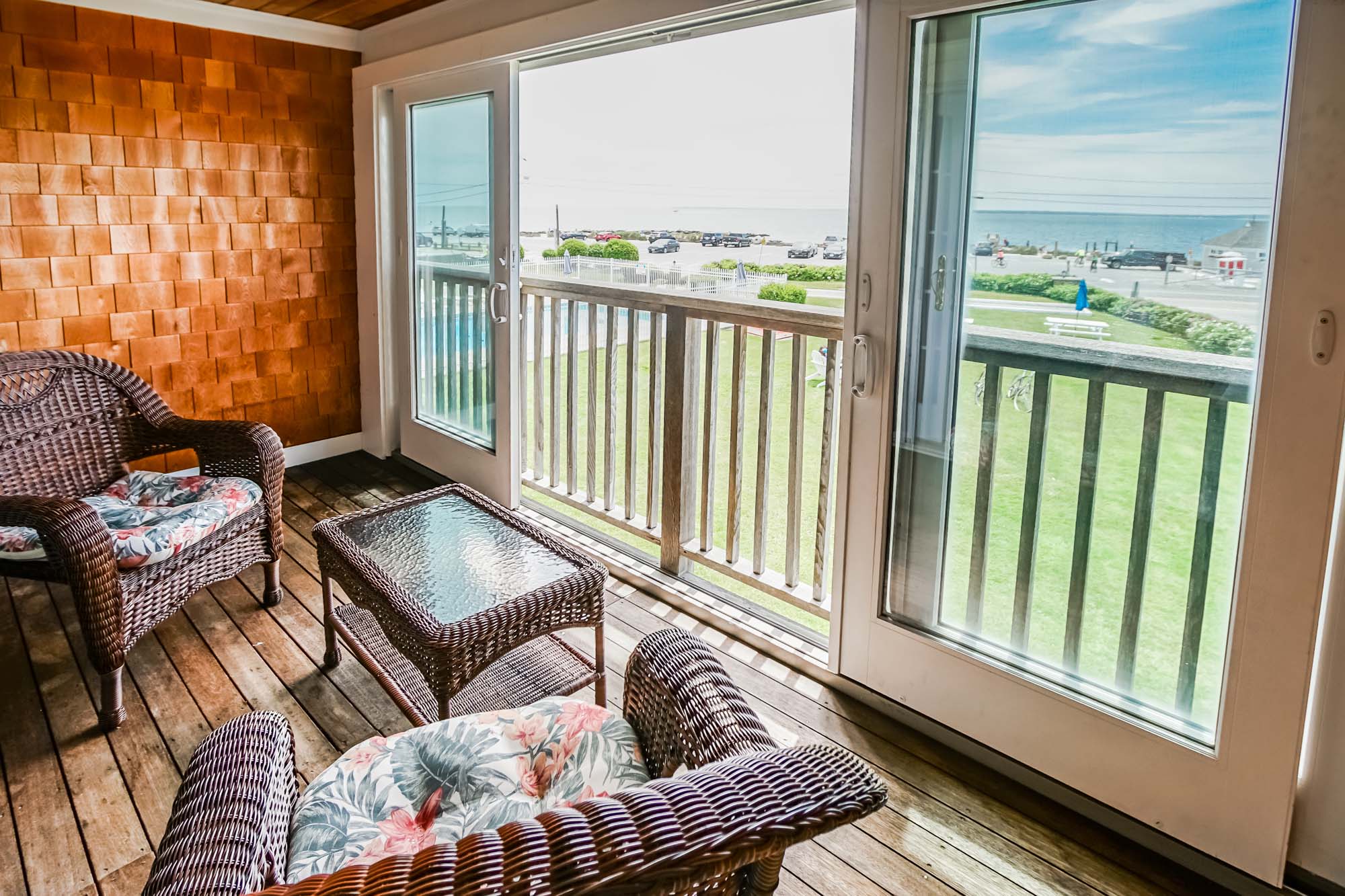 Photo of Living Room with sliding doors overlooking yard